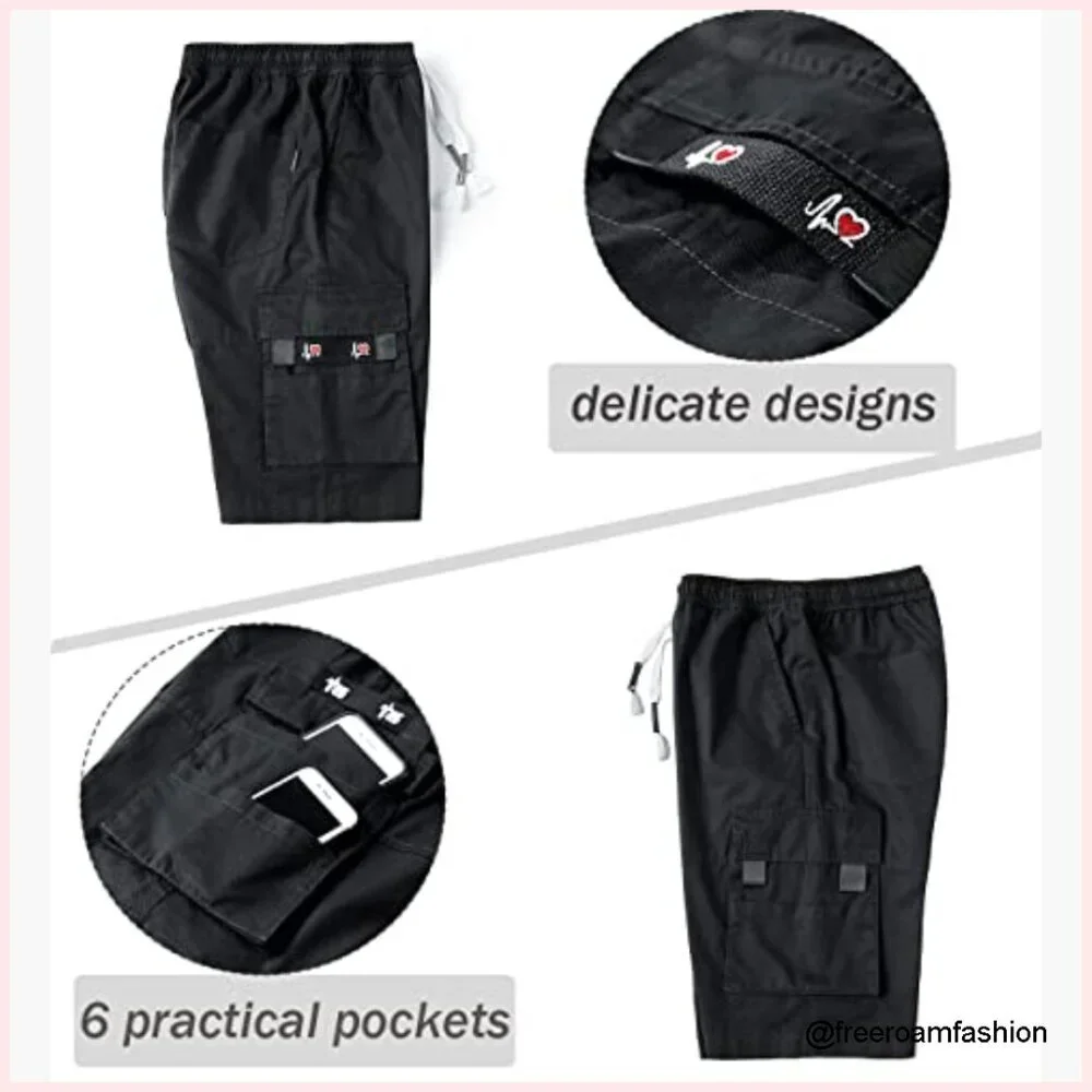Women's Cotton Cargo Shorts Elastic Waist Multi-Pocket Outdoor Hiking